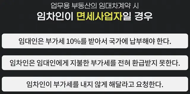 업무용 부동산의 임대차계약 시 임차인이 면세사업자일 경우